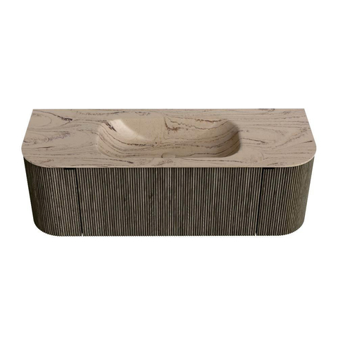 MONDIAZ KURVE-DLUX Meuble de salle de bains 130cm arrondi Gauche + Droite couleur Shadow avec 1 tiroir et 2 portes. Lavabo BIG SMALL Central 1 trou de robinet Arena. SW1431310