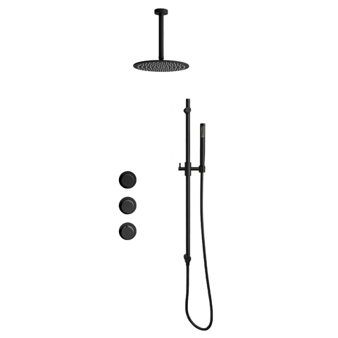 Fortifura Nebbio Regendoucheset - inbouwkraan - inbouwdeel - glijstang - doucheslang metaal - staaf handdouche - 20cm plafondarm - ronde hoofddouche - mat zwart SW1447112