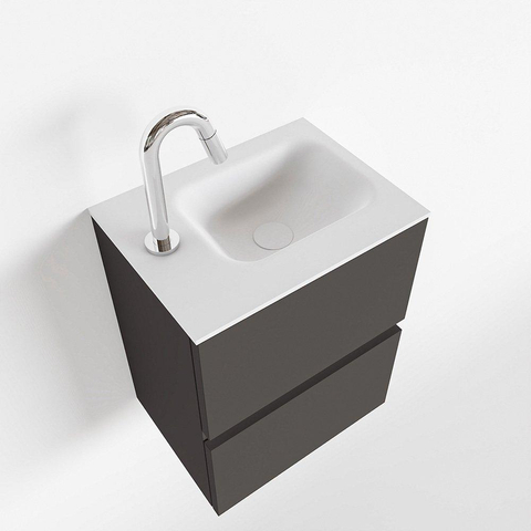 MONDIAZ ADA Toiletmeubel - 40x30x50cm - 1 kraangat - 2 lades - dark grey mat - wasbak links - Solid surface - Wit SW472573