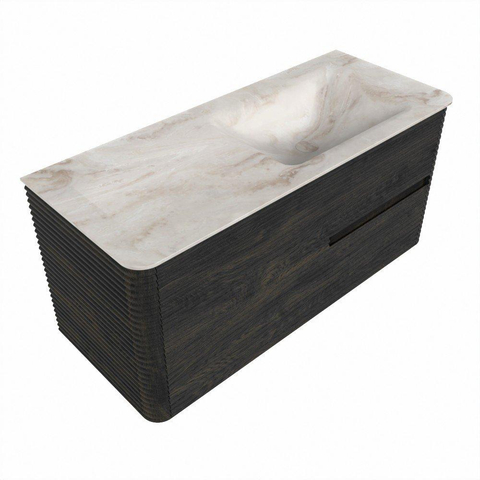 Mondiaz CIRO-DLUX Badkamermeubelset - 110x45x50cm - Solid surface wastafel Frappe - 1 wasbak Rechts - zonder kraangaten - 2 lades - Shadow SW1533798