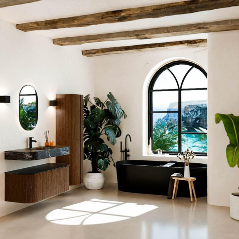 MONDIAZ THOR-DLUX 110cm meuble de salle de bains arrondi gauche + droite couleur Walnut avec 1 tiroir et 2 portes. Vasque suspendue CLOUD Milieu 1 trou de robinet couleur Lava. SW1462769