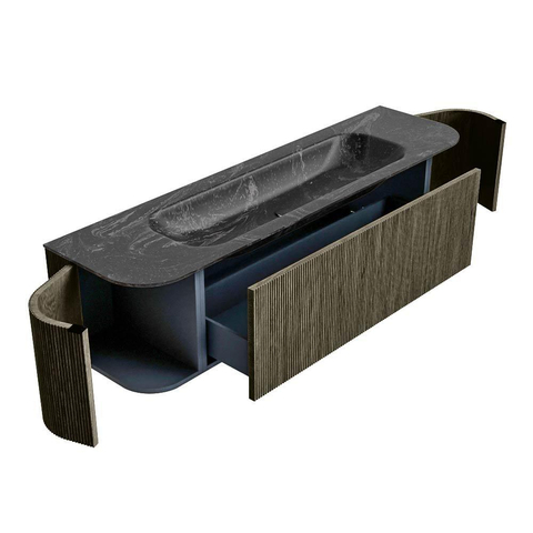 Mondiaz KURVE-DLUX Badkamermeubelset - 170x46x40cm - 1 lade - 2 deuren - wastafel solid surface - midden - 2 kraangaten - Shadow SW1414701
