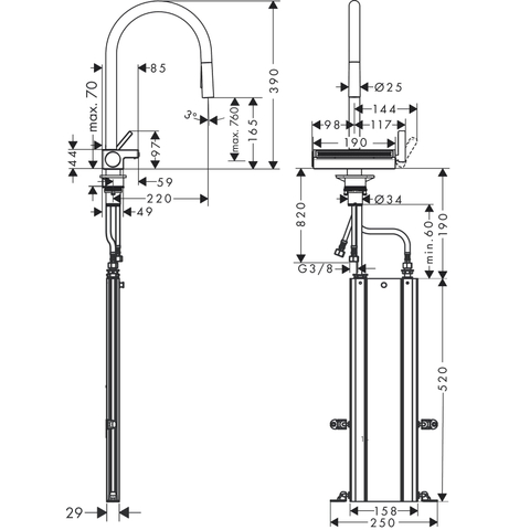 Hansgrohe Aquno select m81 1 greeps keukenkraan - 170 uittrekbare vuistdouche - 3jet - sbox - mat zwart SW971319