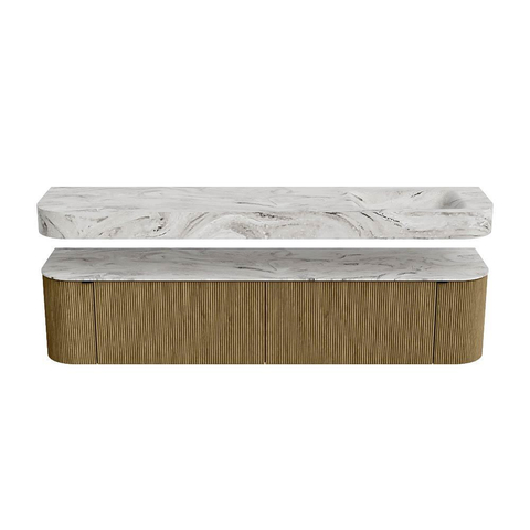 MONDIAZ THOR-DLUX Meuble de salle de bains - 200cm - arrondi gauche + droite - couleur Dusk - 2 tiroirs - 2 portes - Vasque suspendue CLOUD droite sans trou de robinet - couleur Glace SW1466832