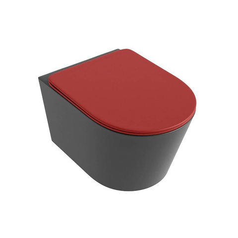 Mondiaz LAVIE hangtoilet – spoelrandloos – 36 x 53 cm – met softclose zitting – Dark grey (grijs), zitting Fire (rood) SW1208615