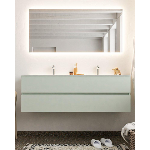 MONDIAZ VICA Ensemble de meuble salle de bain - 150cm - 2 tiroirs - lavabo Cloud double - 2 trous de robinet - solid surface gris SW410829