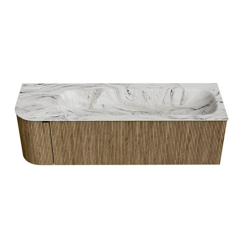 Mondiaz KURVE-DLUX Badkamermeubelset - 145x46x40cm - 1 lade - 1 deur - wastafel solid surface - rechts - 2 kraangaten - Dusk SW1415504