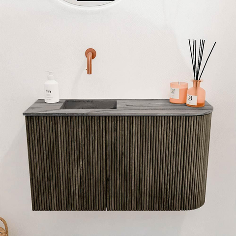 Mondiaz JOYA-DLUX 71.6cm toiletmeubel - ronding rechts kleur Shadow - Wastafel FAYE positie Links Zonder kraangat kleur Sombra. SW1425216