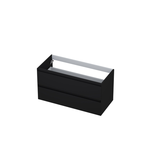 INK Wastafelonderkast - 100x45x52cm - 2 lades - greeploos - MDF lak - Zwart mat - met topblad koper eiken- OUTLET UDEN STORE44397