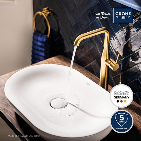 Grohe Essence New Wastafelkraan Opbouw - uitloop 17.9cm - XL-size hoge draaibare uitloop - EcoJoy - brushed cool sunrise (goud) SW98765