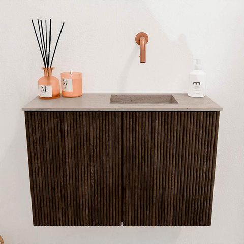 Mondiaz JOYA-DLUX 60cm meuble de toilette - couleur Walnut - Vasque FAYE position Droite Sans trou de robinet couleur Saba. SW1424638