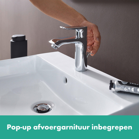Hansgrohe Metris 1 greeps wastafelkraan - 110 met trekwaste - hoogglans chroom 0450906