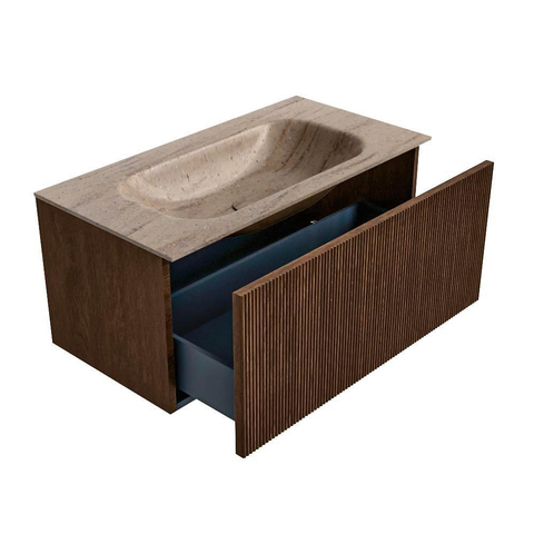 MONDIAZ KURVE-DLUX Meuble de salle de bains 90 cm couleur Walnut avec 1 tiroir et 0 porte. Lavabo BIG SMALL Central 1 trou de robinet Saba. SW1433176