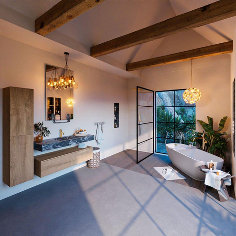Mondiaz ALAN-DLUX Ensemble de meuble - 130cm - meuble Washed Oak mat - 1 tiroir - Lavabo Cloud Lava suspendu - vasque Centre - 1 trou de robinet SW808997