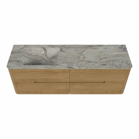 Mondiaz CIRO-DLUX Ensemble de meubles de salle de bains - 150x45x50cm - Plan vasque solid surface Glace - 1 lavabo à gauche - 1 trou de robinet - 4 tiroirs - Chêne SW1530825