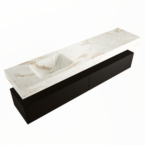 Mondiaz ALAN-DLUX Ensemble de meuble - 200cm - meuble Urban mat - 2 tiroirs - Lavabo Cloud Frappe suspendu - vasque Gauche - 0 trous de robinet SW805730