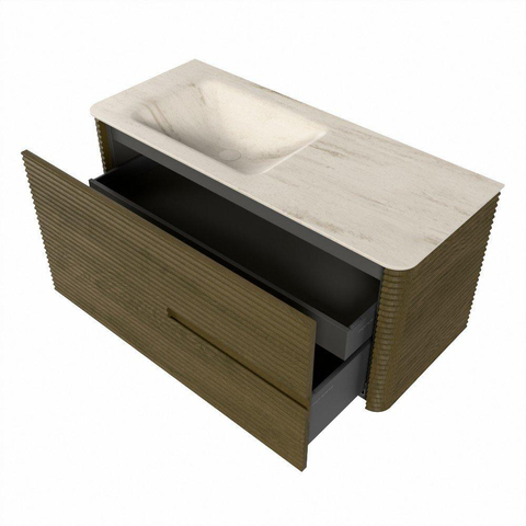 Mondiaz CIRO-DLUX Meuble de salle de bains - 110x45x50cm - Plan vasque Solid surface Meli - 1 vasque à gauche - sans trous de robinet - 2 tiroirs - Dusk SW1533149