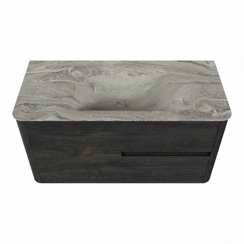 Mondiaz CIRO-DLUX Ensemble de meubles de salle de bains - 100x45x50cm - vasque solid surface Glace - 1 lavabo central - sans trous de robinet - 2 tiroirs - Shadow SW1532190