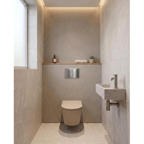 QeramiQ Dely Swirl Toiletset - 36.3x51.7cm - Geberit UP720 Duofix Sigma inbouwreservoir - slim zitting - steel bedieningsplaat - rechthoekige knoppen - beige SW1416847
