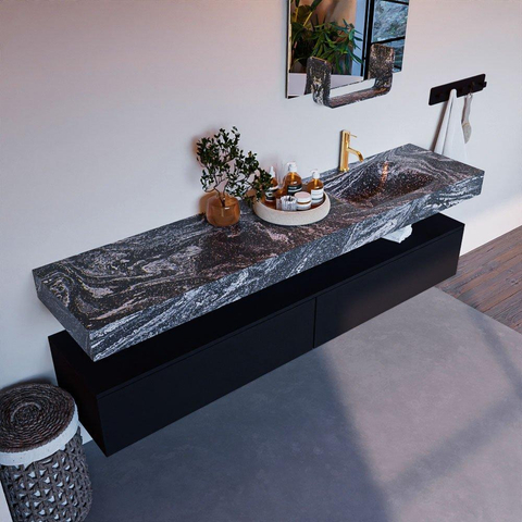 Mondiaz ALAN-DLUX Ensemble de meuble - 200cm - meuble Urban mat - 2 tiroirs - Lavabo Cloud Lava suspendu - vasque Droite - 1 trou de robinet SW808124