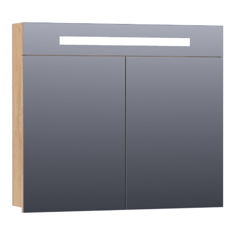 BRAUER Promise armoire de toilette - 80x70x15cm - avec éclairage direct - 2 portes miroir unilatérales - Forest Tan SW371688