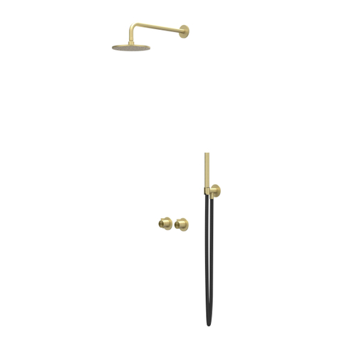 IVY Tribe inbouw regendoucheset – Ø20 cm medium hoofddouche – 40 cm gebogen wandarm – 2-weg stop-omstel – goud geborsteld SW1032266