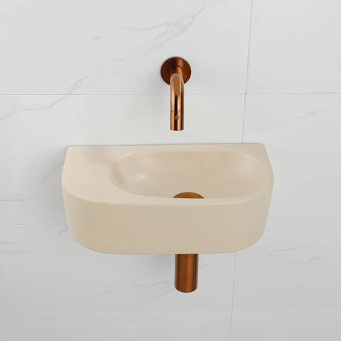 QeramiQ Fuente fonteinset – halfrond – 40x21.5x12 cm – keramiek beige – geborsteld koperen kraan SW1233125
