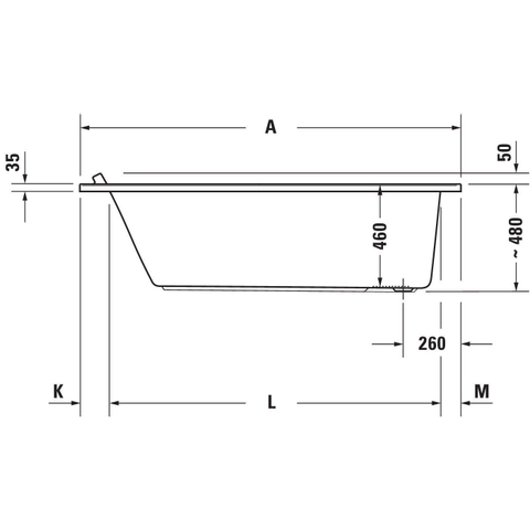 Duravit Starck Kunststof inbouwbad acryl rechthoekig - 150x70x46cm - zonder poten - glans wit 0297568
