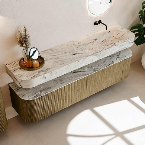 MONDIAZ THOR-DLUX Meuble de salle de bains - 190cm - arrondi gauche + droite - couleur Dusk - 2 tiroirs et 2 portes - Vasque suspendue CLOUD Droite sans trou de robinet - couleur Glace SW1466445