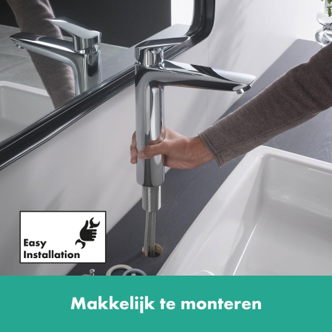 Hansgrohe Logis 1 greeps wastafelkraan - 190 met trekwaste - hoogglans chroom 0605644
