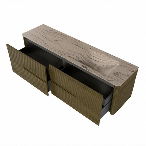 Mondiaz CIRO-DLUX Meuble de salle de bains - 170x45x50cm - Plan vasque Solid surface Arena - 1 vasque à droite - sans trous de robinet - 4 tiroirs - Dusk SW1533123