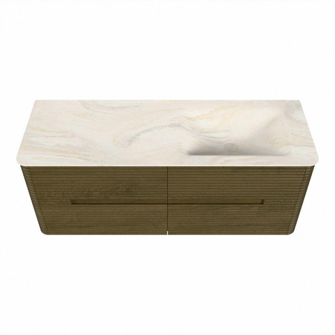 Mondiaz CIRO-DLUX Ensemble meuble de salle de bains - 130x45x50cm - Plan-vasque Solid surface Ostra - 1 lavabo à droite - 1 trou de robinet - 4 tiroirs - Dusk SW1532925