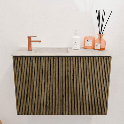 Mondiaz JOYA-DLUX 60cm meuble de salle de bains - couleur Dusk - Vasque FAYE position Gauche 1 trou de robinet couleur Ostra. SW1423392