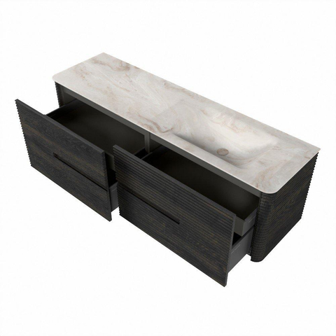 Mondiaz CIRO-DLUX Ensemble de meubles de salle de bains - 160x45x50cm - vasque solid surface Frappe - 1 lavabo à droite - sans trous de robinet - 4 tiroirs - Shadow SW1532165