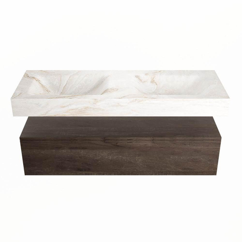 Mondiaz ALAN-DLUX Ensemble de meuble de salle de bain - 200x46cm - 1 tiroir - vasque suspendue - sans trous de robinetterie - 1 double - Dark Brown (chêne foncé) SW1244994