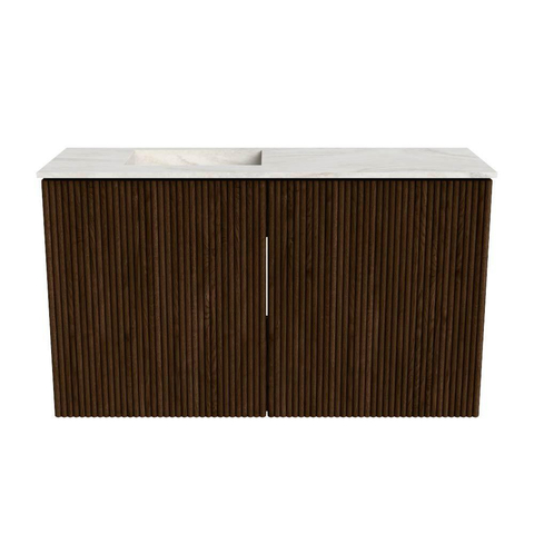 Mondiaz JOYA-DLUX 70cm toiletmeubel - kleur Walnut - Wastafel FAYE positie Links 1 kraangat kleur Ostra. SW1422631