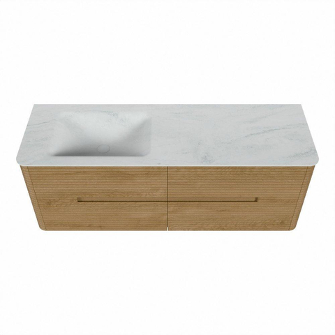 Mondiaz CIRO-DLUX Meuble de salle de bains - 140x45x50cm - Plan vasque solid surface Opalo - 1 lavabo à gauche - sans trous de robinetterie - 4 tiroirs - Chêne SW1531033