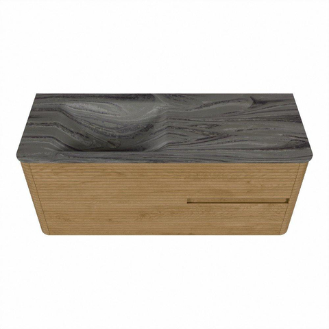 Mondiaz CIRO-DLUX Badkamermeubelset - 120x45x50cm - Solid surface wastafel Sombra - 1 wasbak Links - zonder kraangaten - 2 lades - Oak SW1531246