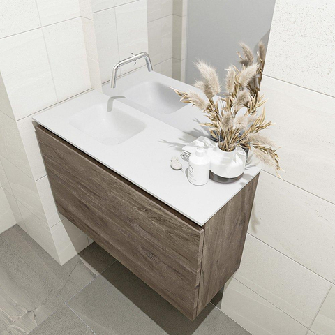 MONDIAZ OLAN Toiletmeubel 80x30x40cm met 0 kraangaten 1 lades dark brown mat Wastafel Lex links Solid Surface Wit SW473493