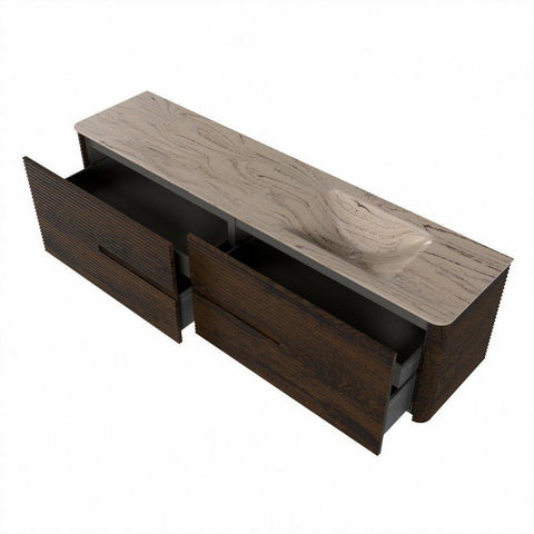 Mondiaz CIRO-DLUX Badkamermeubelset - 190x45x50cm - Solid surface wastafel Arena - 1 wasbak Rechts - zonder kraangaten - 4 lades - Walnut SW1530462