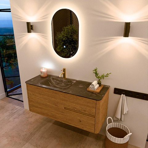 Mondiaz CIRO-DLUX Ensemble de meubles de salle de bains - 120x45x50cm - Vasque solid surface Lava - 1 bassin à gauche - 1 trou de robinet - 2 tiroirs - Chêne SW1531090