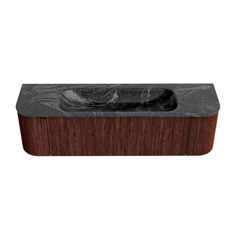 Mondiaz KURVE-DLUX Badkamermeubelset - 160x46x40cm - 1 lade - 2 deuren - wastafel solid surface - midden - zonder kraangat - Ruby SW1416048