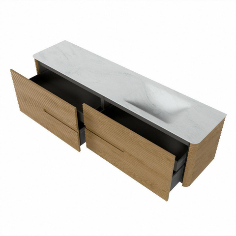 Mondiaz CIRO-DLUX Meuble de salle de bains complet - 190x45x50cm - Plan vasque solid surface Opalo - 1 lavabo à droite - 1 trou de robinet - 4 tiroirs - Chêne SW1531074