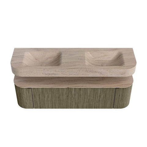 MONDIAZ THOR-DLUX 160cm meuble de salle de bains arrondi gauche + droite couleur Shadow avec 1 tiroir et 2 portes. Vasque suspendue CLOUD Double 2 trous de robinet couleur Saba. SW1465373