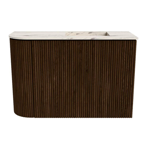 Mondiaz JOYA-DLUX 61.6cm toiletmeubel - ronding links kleur Walnut - Wastafel FAYE positie Rechts 1 kraangat kleur Nata. SW1424505