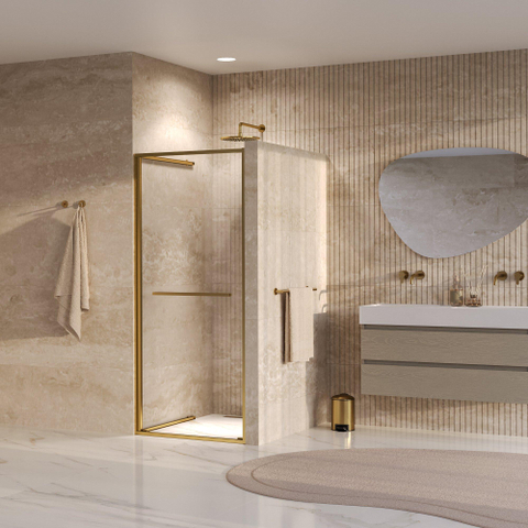 BRAUER Luminis Porte de niche - 90x200 - pivotante vers l’intérieur - verre transparent - réversible - avec traitement anticalcaire - or brossé PVD SW1580845