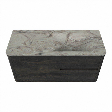 Mondiaz CIRO-DLUX Ensemble de meubles de salle de bains - 110x45x50cm - vasque solid surface Glace - 1 lavabo à droite - sans trous de robinetterie - 2 tiroirs - Shadow SW1532197