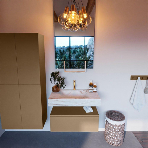 Mondiaz ALAN-DLUX Ensemble de meuble - 80cm - meuble Oro mat - 1 tiroir - Lavabo Cloud Frappe suspendu - vasque Centre - 1 trou de robinet SW804952
