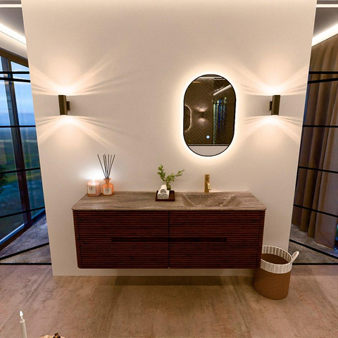 Mondiaz CIRO-DLUX Badkamermeubelset - 150x45x50cm - Solid surface wastafel Oza - 1 wasbak Rechts - 1 kraangat - 4 lades - Ruby SW1532106