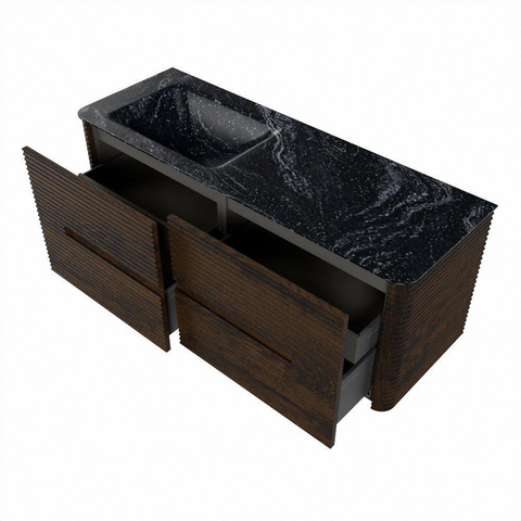 Mondiaz CIRO-DLUX Badkamermeubelset - 130x45x50cm - Solid surface wastafel Lava - 1 wasbak Links - 1 kraangat - 4 lades - Walnut SW1530153